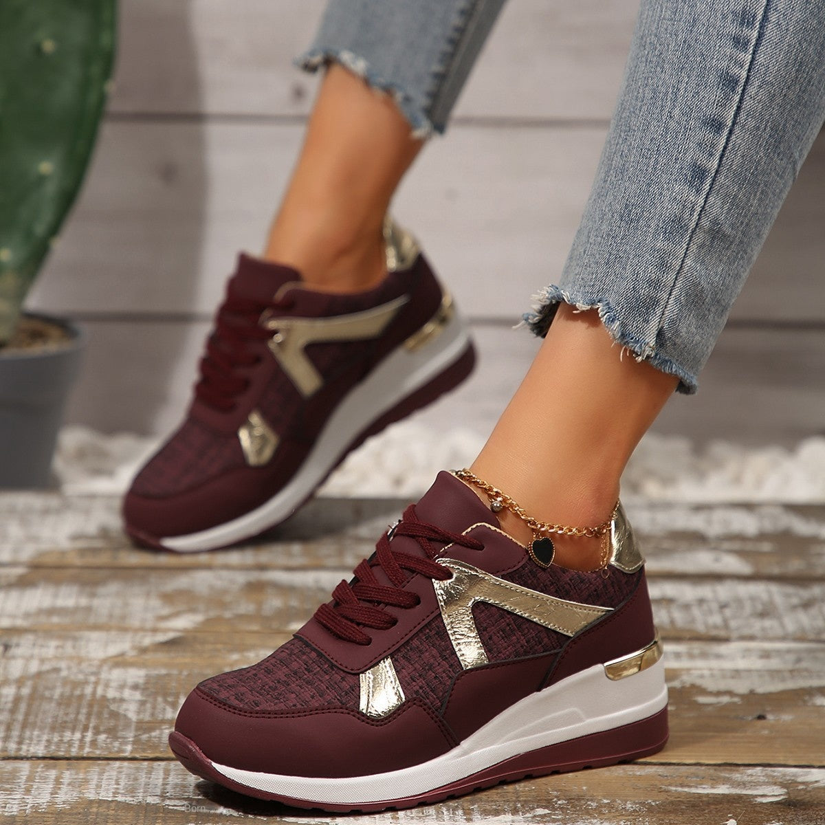 PU Round Toe Retro Sports Shoes | Casual, Thick Sole