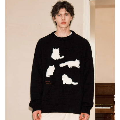 Acrylic Cat Silhouette Sweater | Apricot, Black, M-3XL