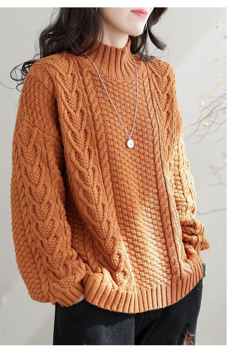 Polyester Pullover Sweater | Black, Reddish Brown, Apricot