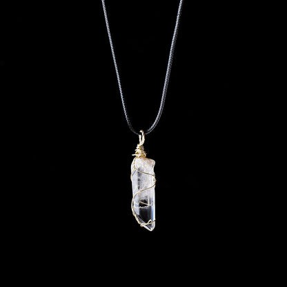Crystal Pendant Necklace | White, Hexagonal, Wrapped
