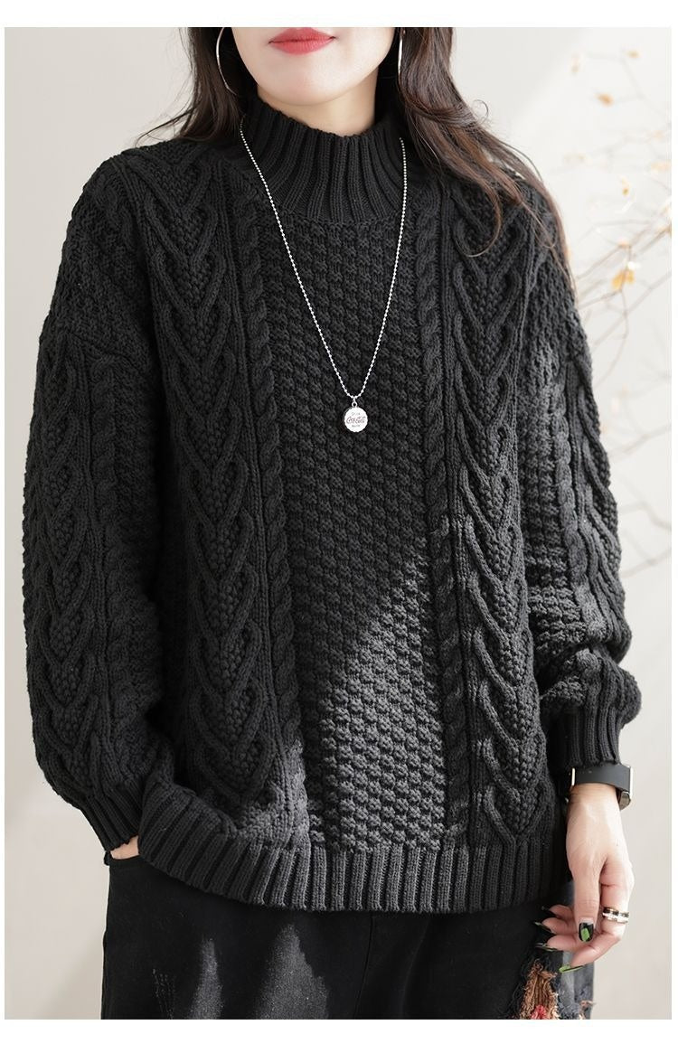 Polyester Pullover Sweater | Black, Reddish Brown, Apricot