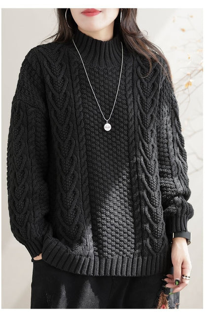 Polyester Pullover Sweater | Black, Reddish Brown, Apricot