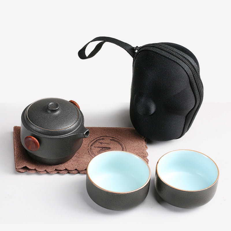 Ceramic Tea Set | Black Wind Zen, Portable for Travel