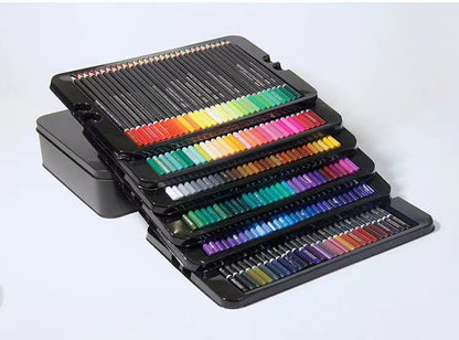 AuroraArt 180 Color Oil Pencils Set Rainbow Pencils Brushes And Pens In Sleek Iron Box