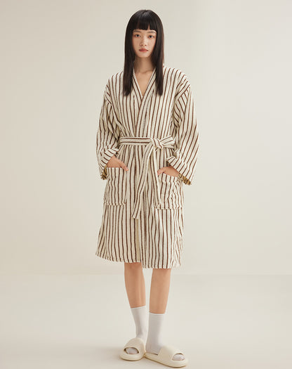Cotton Terrycloth Bathrobe | Striped, Blue & White, S-XL