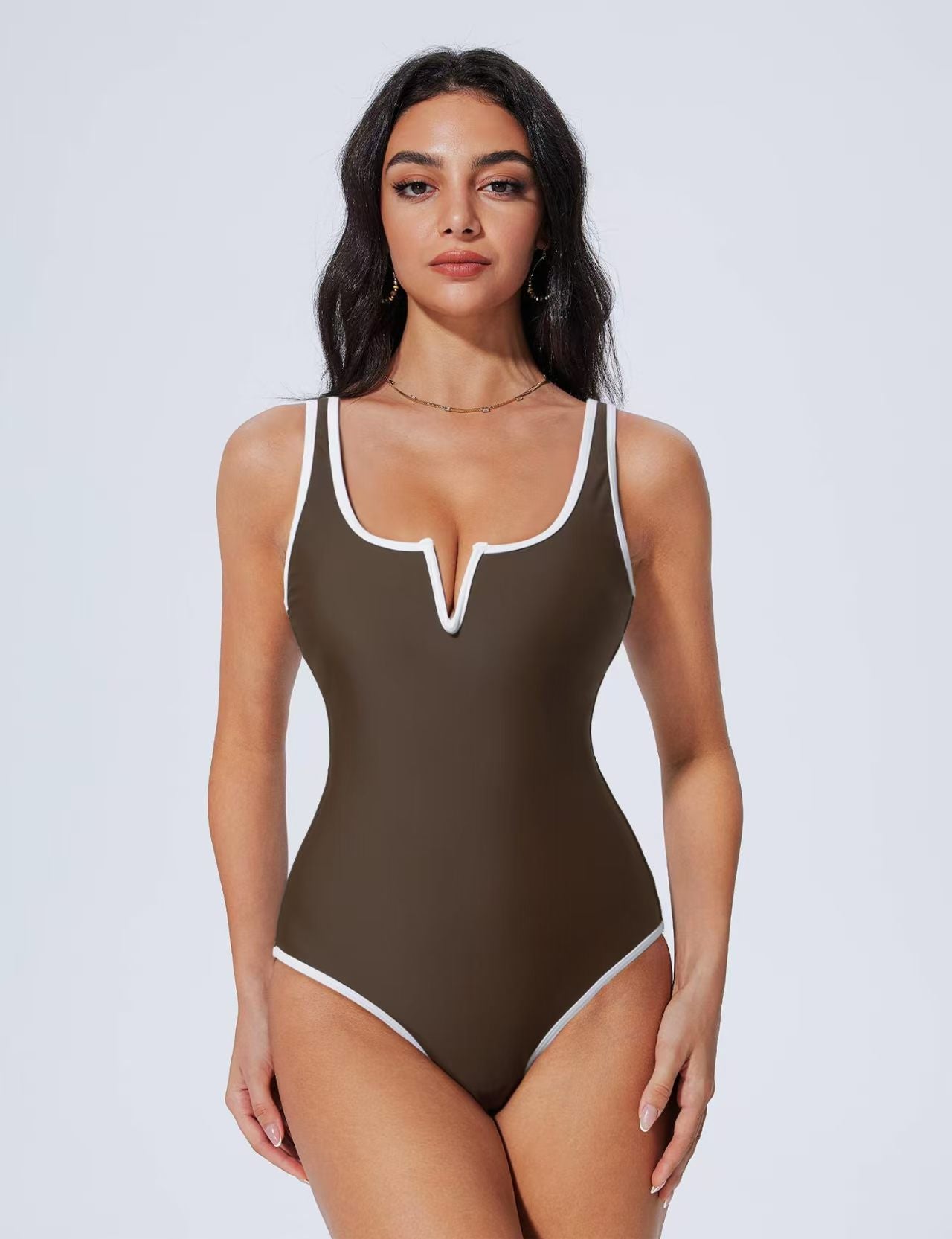Polyester Backless One-Piece Swimsuit | Black, Red, Pink, Blue, Dark Brown