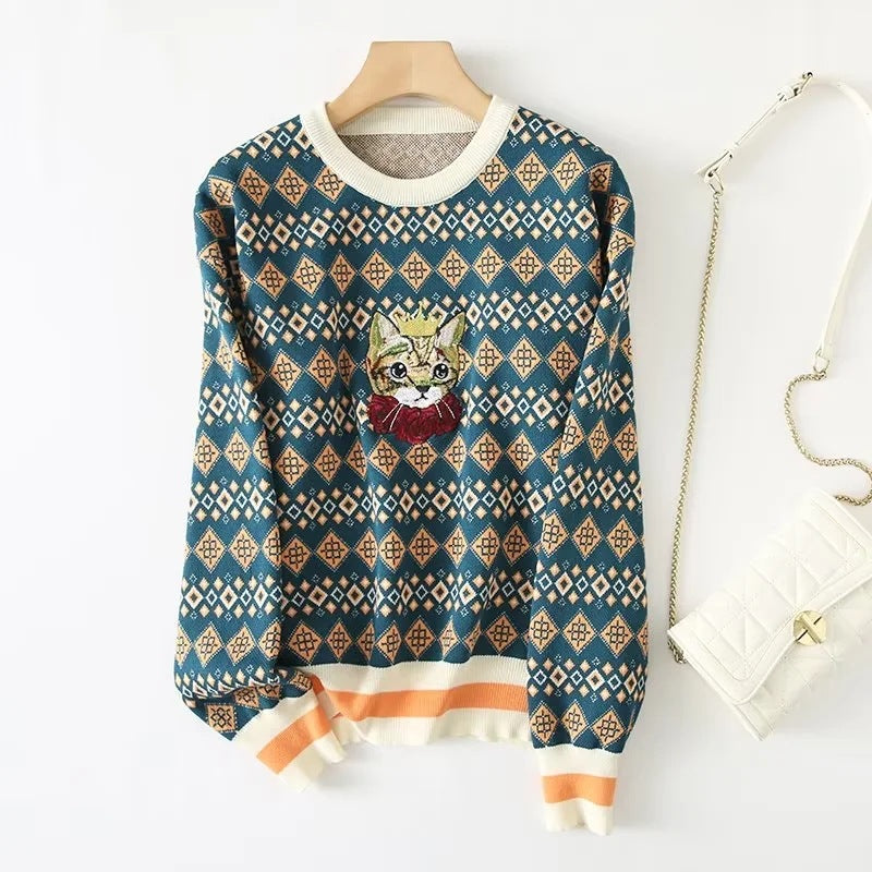 Cotton Pullover Sweater | Blue, Casual, Women