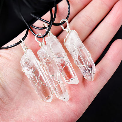 Crystal Pendant Necklace | White, Hexagonal, Wrapped