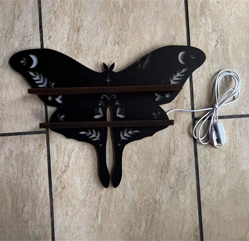 Boxwood Luna Moth Lamp Shelf | Crystal Decor, Living Room
