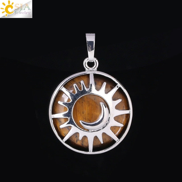 CSJA Sun & Moon Pendant Reiki Healing Natural Stone Purple White Crystal Quartz Beads for Jewelry Making Necklace
