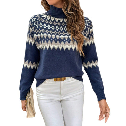 Polyester Sweater | Navy Blue, Red, Long Sleeve, Casual