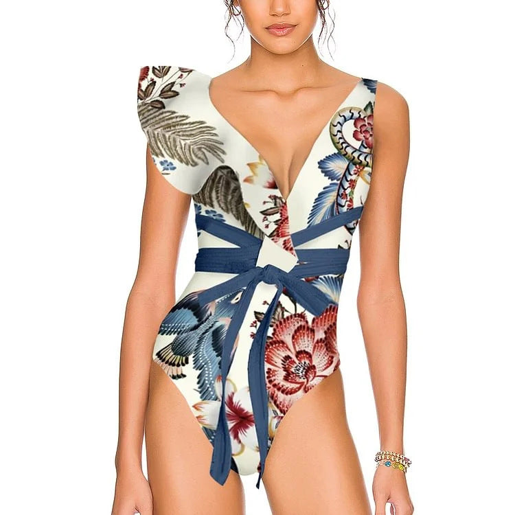 Polyester Floral Bikini Set | One Shoulder, Adult Female