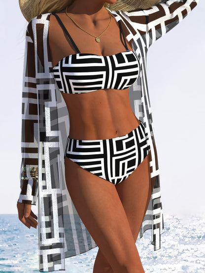 Polyester Tie Up Printed Bikini | Solid Color, Sleeveless
