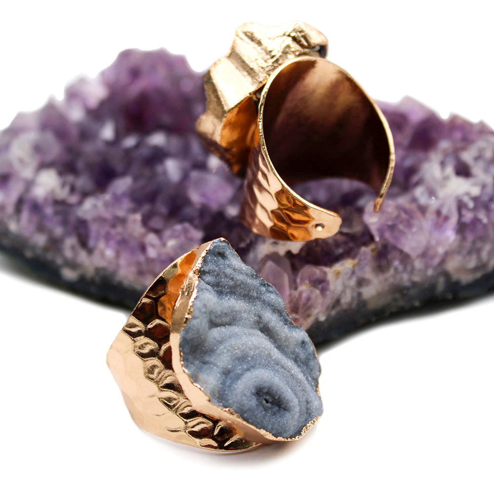Agate Crystal Cluster Ring | Gold-Plated, Exaggerated Jewelry