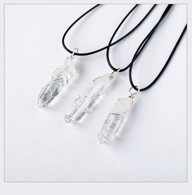 Crystal Pendant Necklace | White, Hexagonal, Wrapped