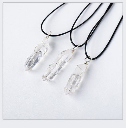 Crystal Pendant Necklace | White, Hexagonal, Wrapped