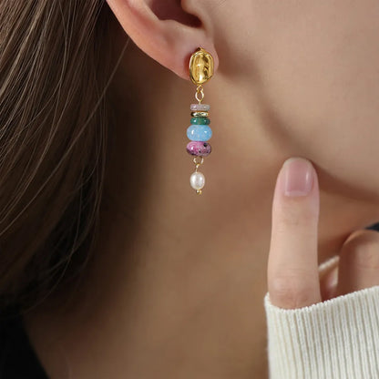 Natural Stone Earrings | Freshwater Pearl Dangle