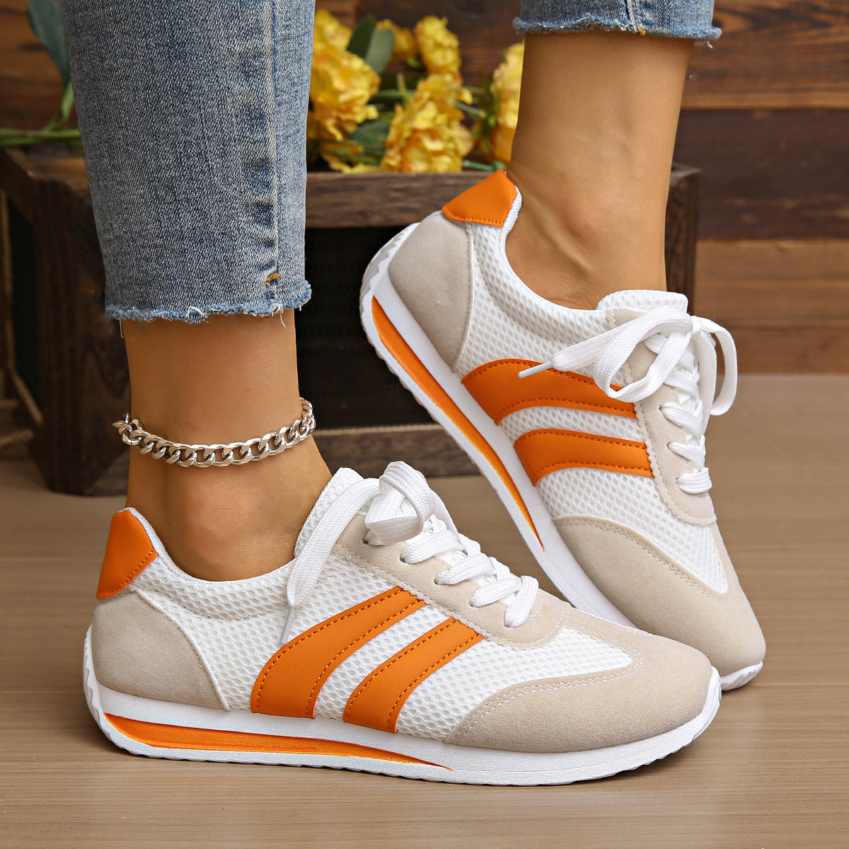 Fabric Lace-Up Sports Shoes | Orange, Women’s, Size 36-43