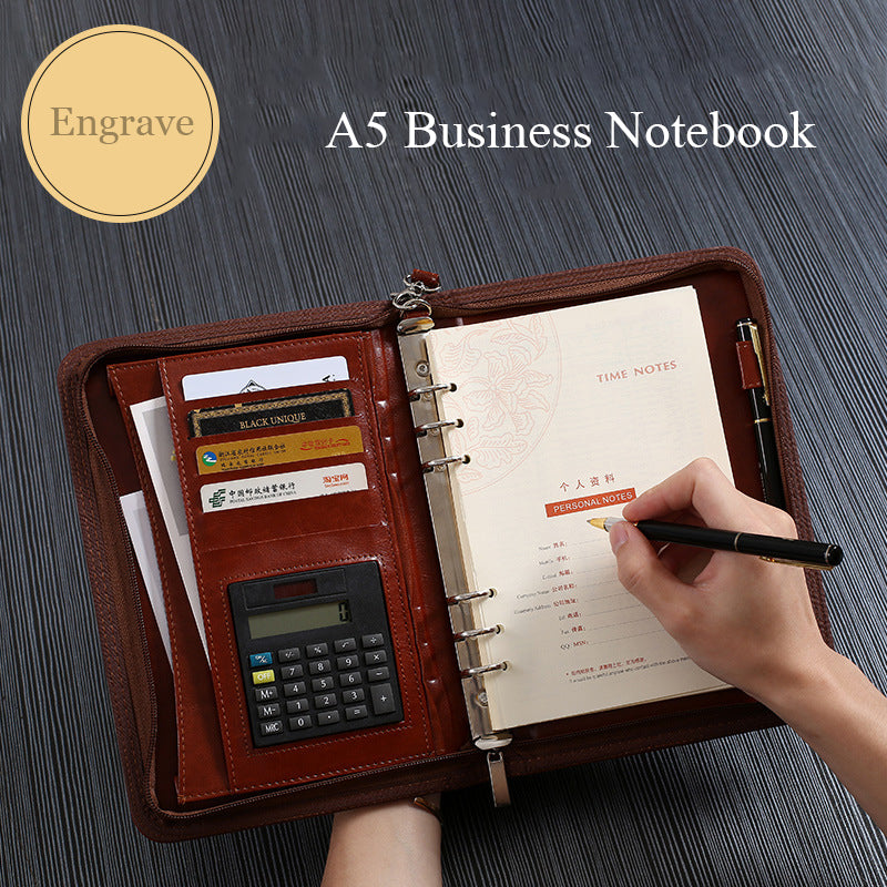 NovaOffice A5 Zipper Folder With 8 Digit Calculator Black