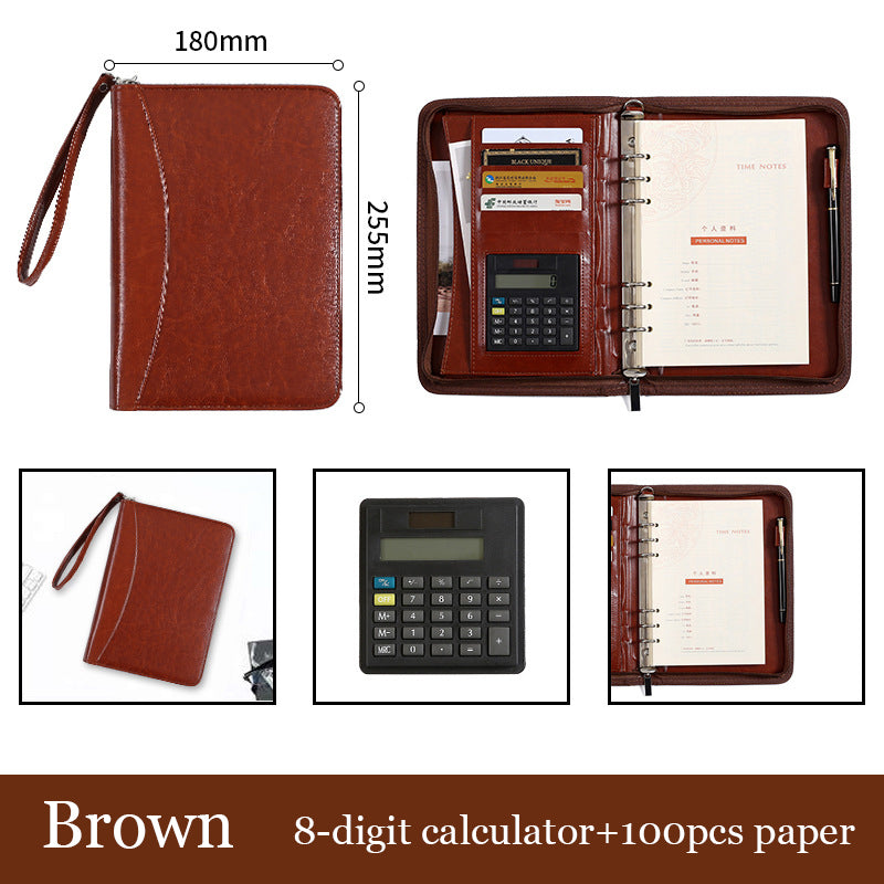 NovaOffice A5 Zipper Folder With 8 Digit Calculator Black