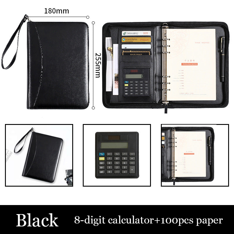 NovaOffice A5 Zipper Folder With 8 Digit Calculator Black
