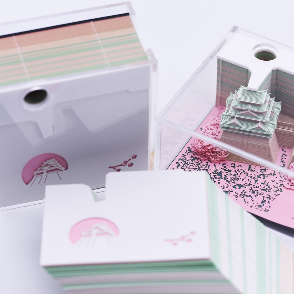 3D Architectural Paper Notepad — Japanese Pagoda Scene