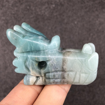 Tianhe Stone Dragon Head Figurine | Blue, 2 Inch