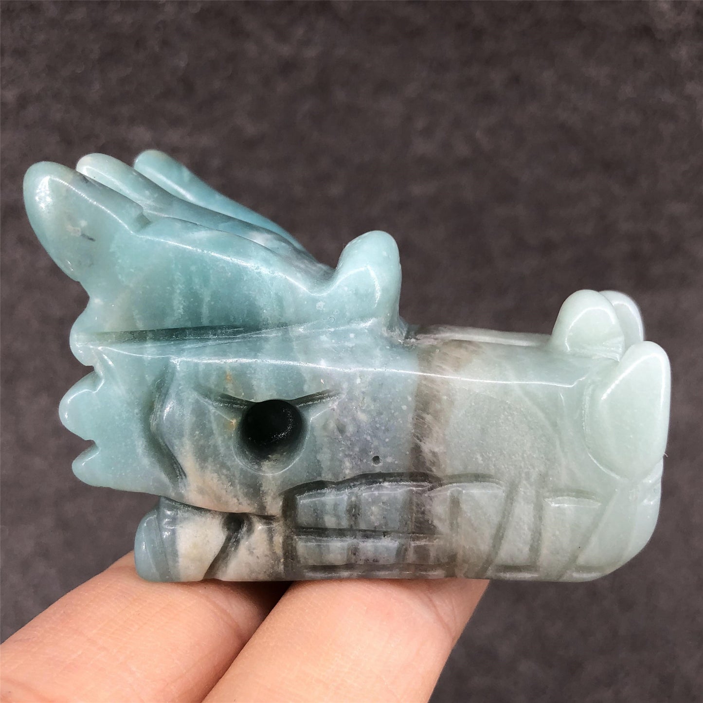 Tianhe Stone Dragon Head Figurine | Blue, 2 Inch