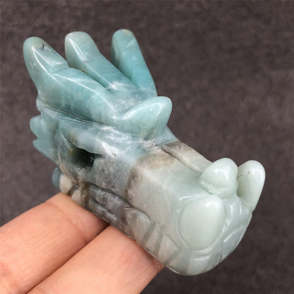 Tianhe Stone Dragon Head Figurine | Blue, 2 Inch
