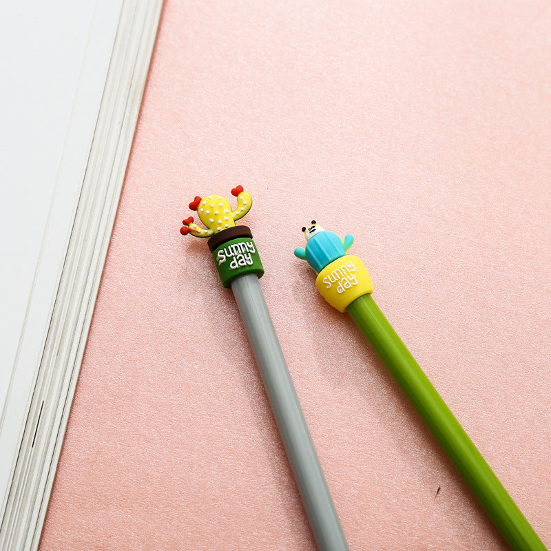 Potted Cactus Gel Pen — 3D Silicone Topper, 0.5mm