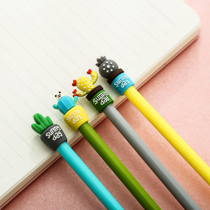 Potted Cactus Gel Pen — 3D Silicone Topper, 0.5mm