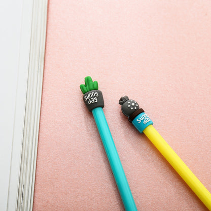 Potted Cactus Gel Pen — 3D Silicone Topper, 0.5mm