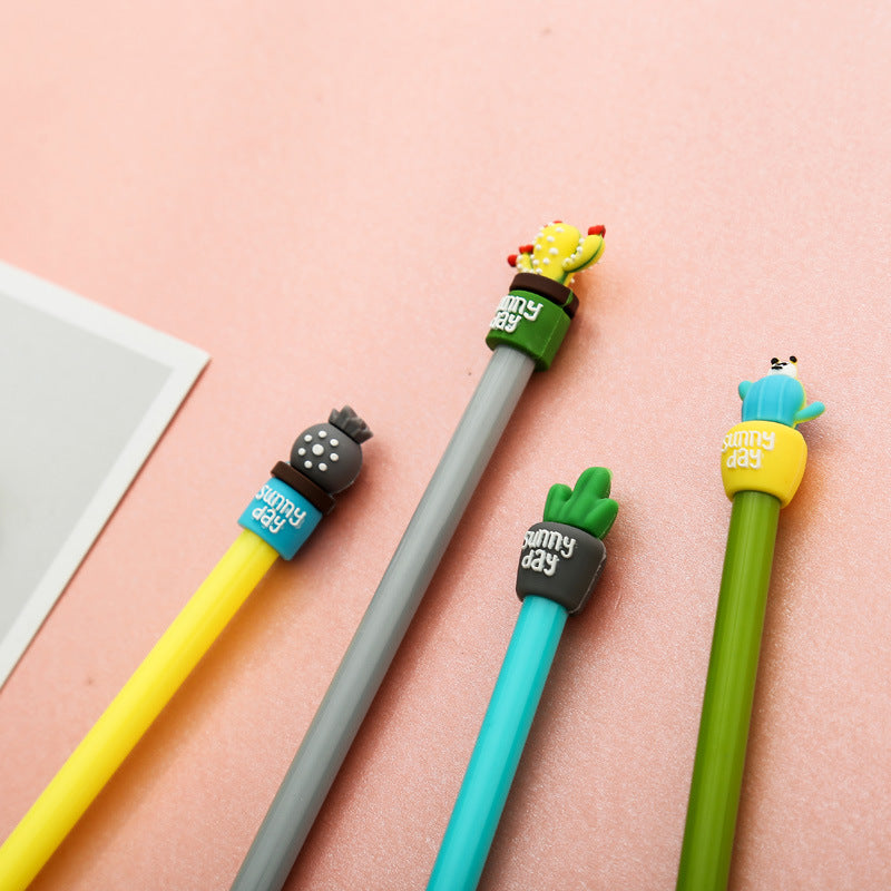 Potted Cactus Gel Pen — 3D Silicone Topper, 0.5mm