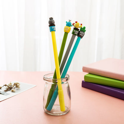 Potted Cactus Gel Pen — 3D Silicone Topper, 0.5mm