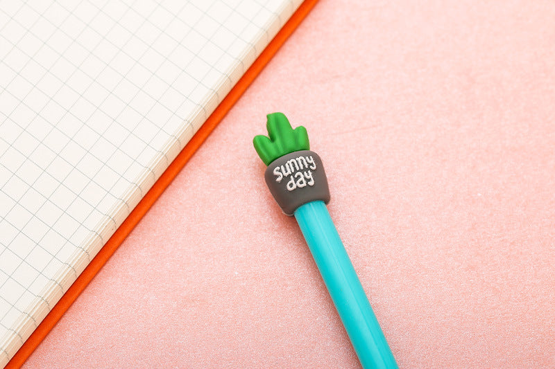 Potted Cactus Gel Pen — 3D Silicone Topper, 0.5mm