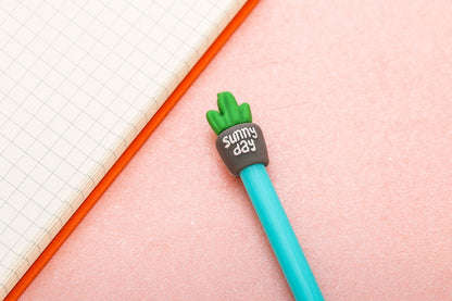 Potted Cactus Gel Pen — 3D Silicone Topper, 0.5mm