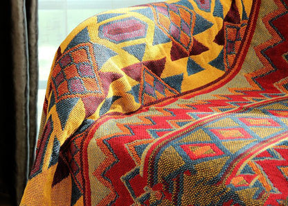 Cotton Blanket | Bohemian Geometric Tapestry, Flower Color