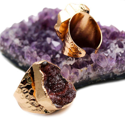 Agate Crystal Cluster Ring | Gold-Plated, Exaggerated Jewelry