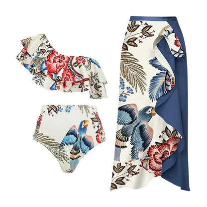 Polyester Floral Bikini Set | One Shoulder, Adult Female