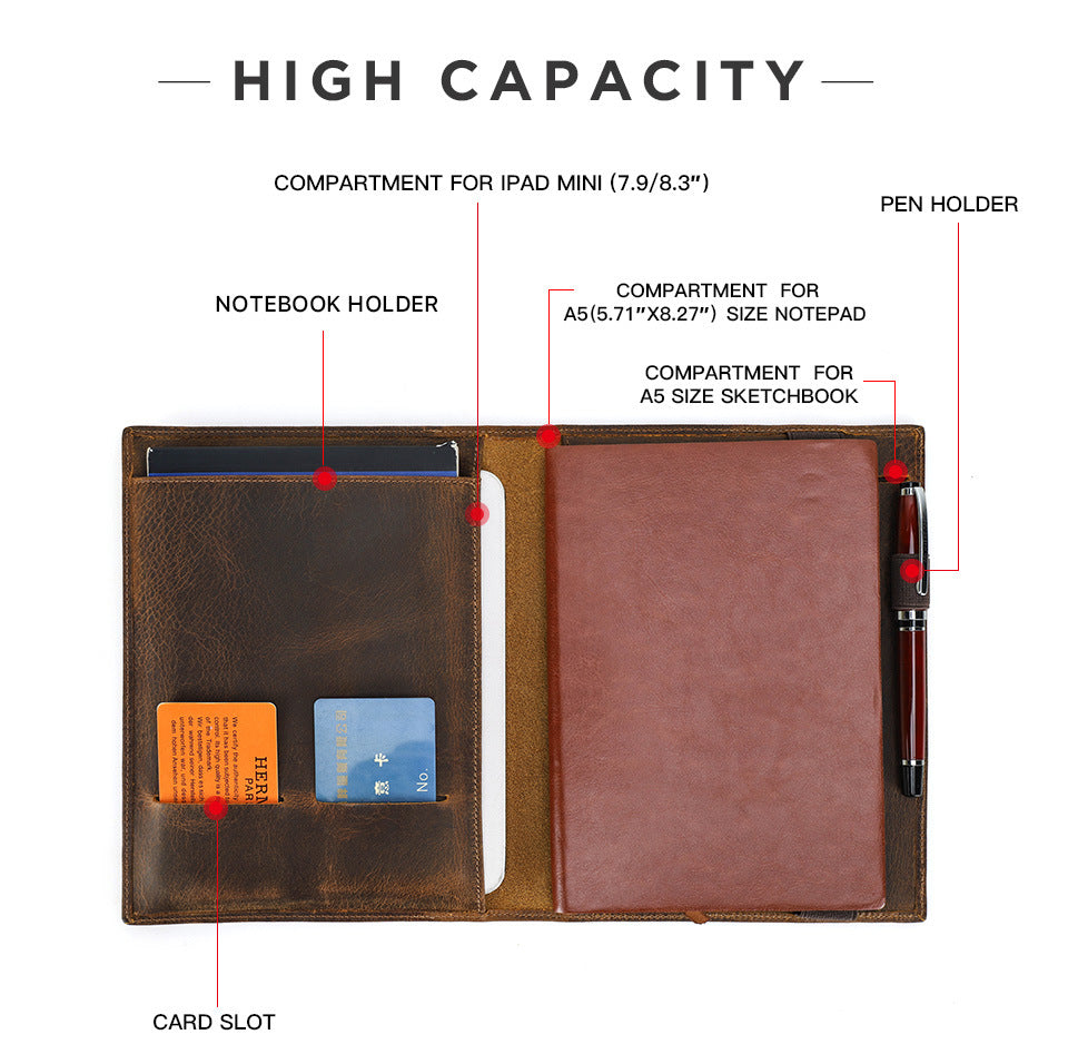 Crazy Horse Leather A5 Paper Notebook Multi-function Protective Sleeve