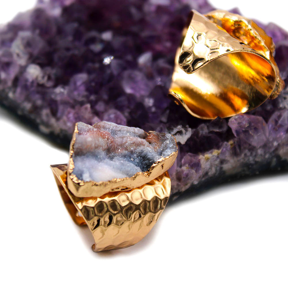 Agate Crystal Cluster Ring | Gold-Plated, Exaggerated Jewelry