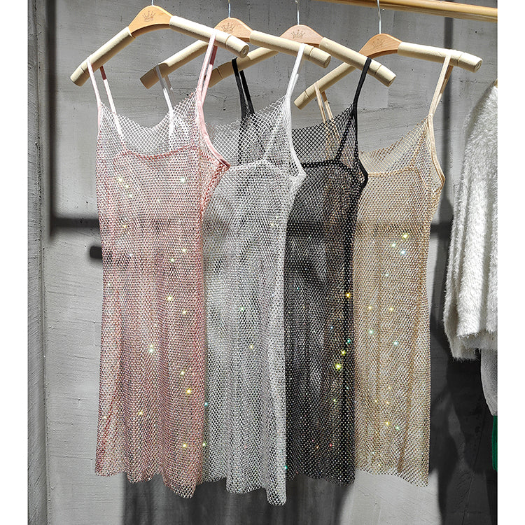 Diamond Crystal Sling Dress | Summer, V-neck, A-line