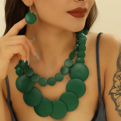 Wood Necklace Earrings Set | Big Colorful, Boho Style