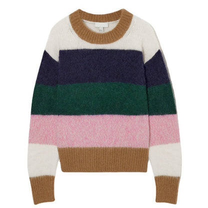 Cotton Round Neck Sweater | Pink & Navy, Loose Fit