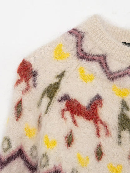 Polyester Knitted Sweater | Khaki, Loose Fit, Female