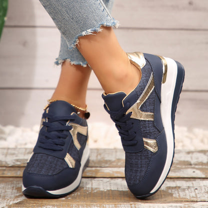PU Round Toe Retro Sports Shoes | Casual, Thick Sole