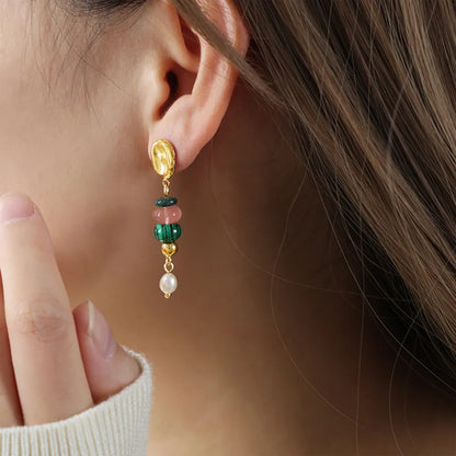 Natural Stone Earrings | Freshwater Pearl Dangle