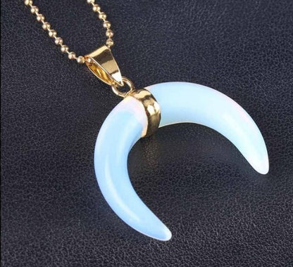 Natural Stone Half Moon Necklace | Purple & Pink