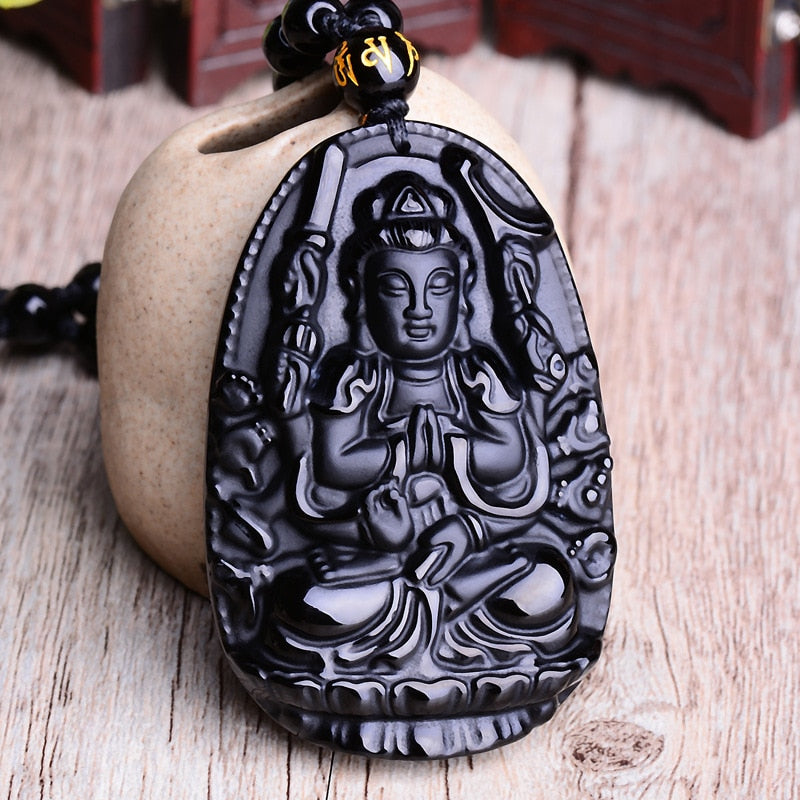 Black Obsidian Six Stars Lucky Amulet  Love Natural Stone Pendant  Necklace  for Women Men  Love Crystal Pendulum Jewelry