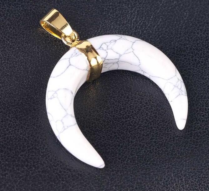 Natural Stones Crescent Moon Necklaces Pendants Purple Crystal Pink Quartz White Stone Gold Color Reiki Women Jewelry